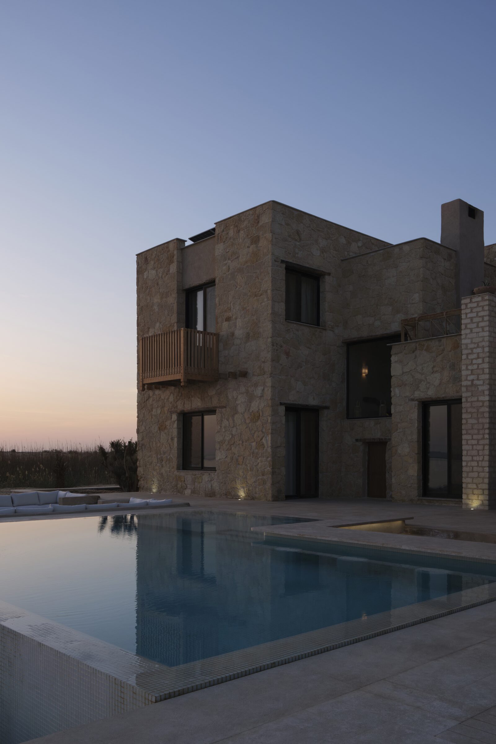 South elevation of Bayt Gagy at dusk